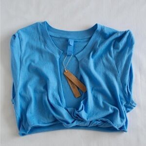 SKIMS Cotton Jersey Cover-ups Twisted Plunge Shirt in Tide - size M